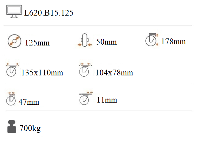 Ťažkotonážne koliesko 125x50 mm otočná kladka s brzdou