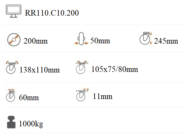 Ťažkotonážne polyuretánové koliesko 200x50 mm pevná kladka