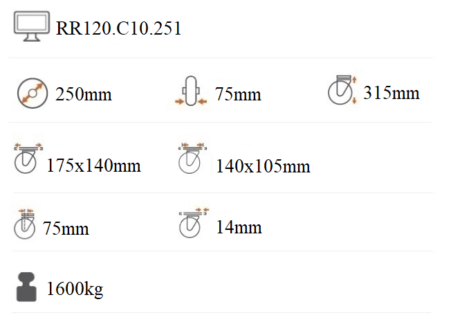 Ťažkotonážne polyuretánové koliesko 250x75 mm otočná kladka s brzdou