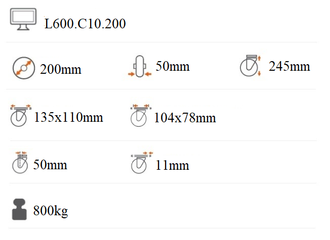 Ťažkotonážne polyuretánové koliesko 200x50 mm otočná kladka