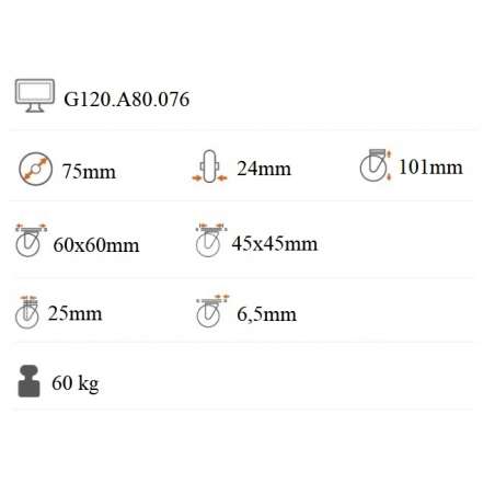 Nerezové prístrojové koliesko 75x24 mm otočná kladka s brzdou
